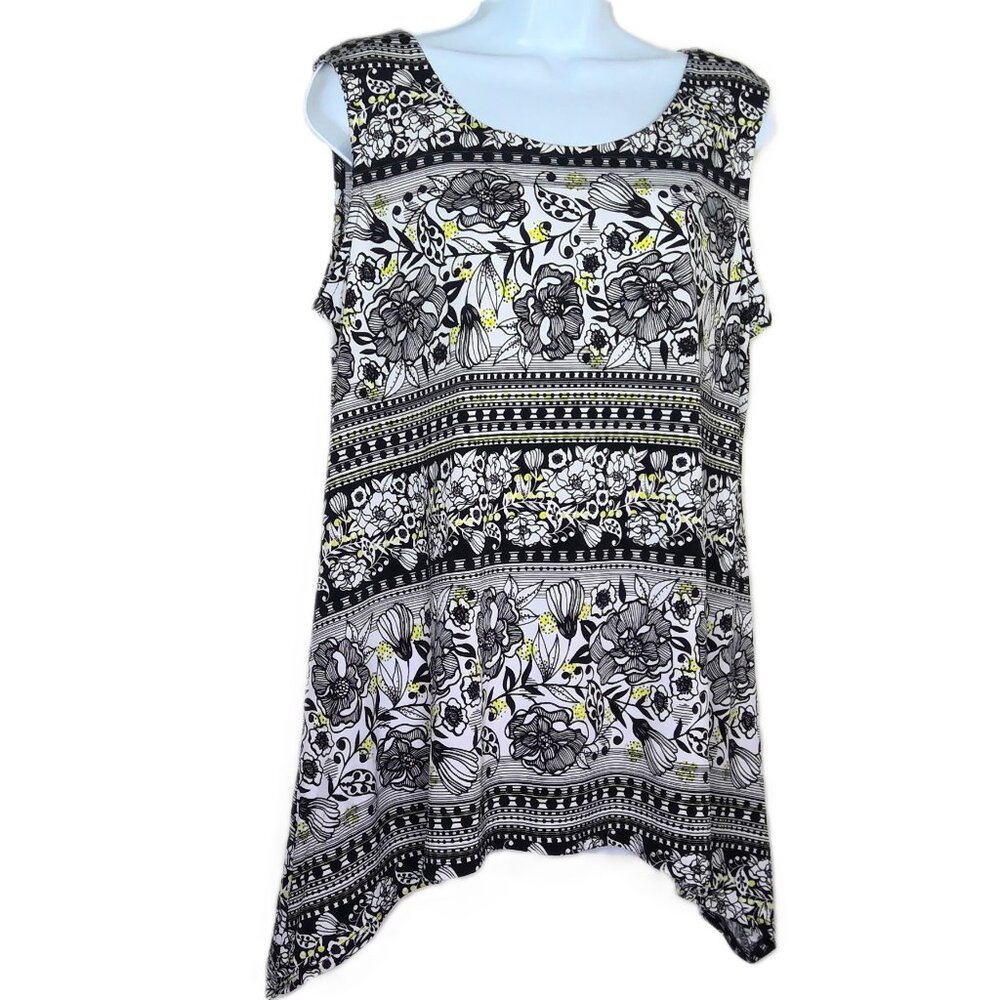 CB Established 1962 Sleeveless Floral Top Sharkbite Cut Out Stretch Flowy Sz L